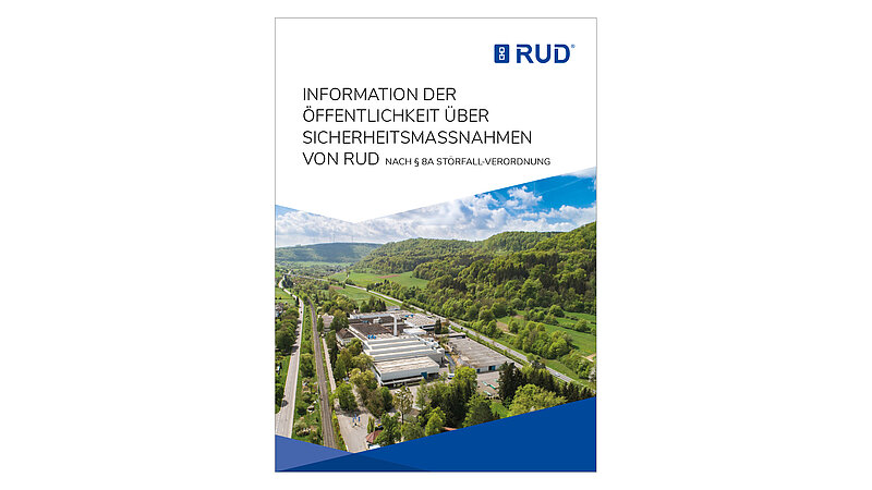 Titelseite des RUD-Dokuments über Sicherheitsmaßnahmen nach § 8a Störfall-Verordnung mit Luftaufnahme des Werks.