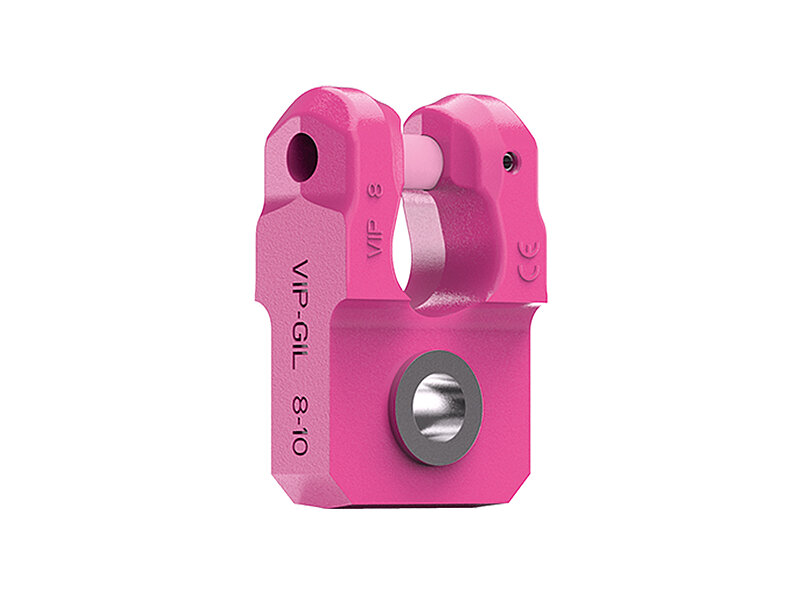  RUD VIP-Gabelkopf mit Isolierlasche für elektrische Trennung bei Hebeanwendungen, pink beschichtet.