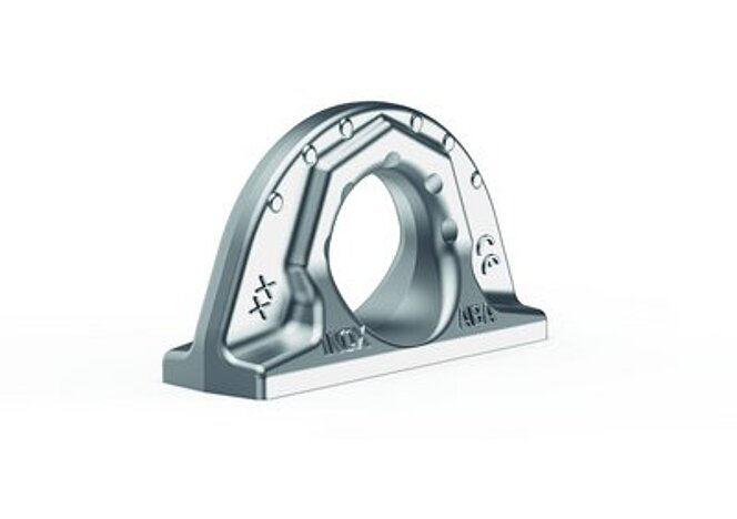 RUD INOX-ABA Anschlagpunkt aus Edelstahl in perspektivischer Ansicht, freigestellt auf Weiß.
