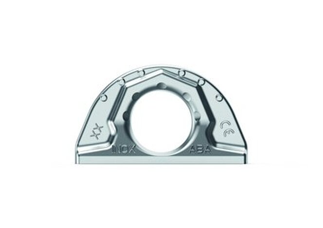 RUD INOX-ABA Anschlagpunkt aus Edelstahl in frontaler Ansicht, freigestellt auf weißem Hintergrund.