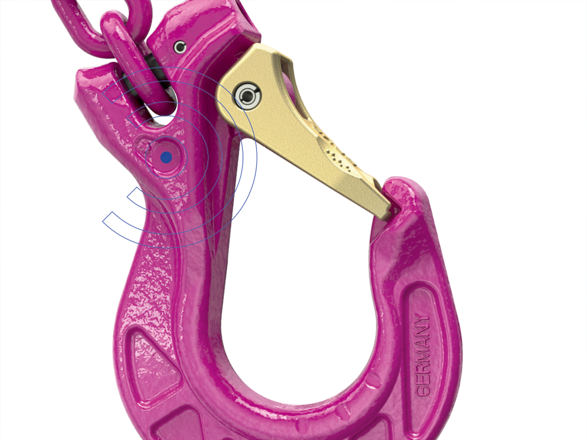 Lastaufnahmemittel mit integriertem RUD Blue-ID RFID-Chip zur digitalen Identifikation und Verwaltung.