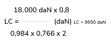 Berechnungsbeispiel für LC-Wert beim Direktzurren mit daN-Werten und Variablen im Nenner und Zähler.